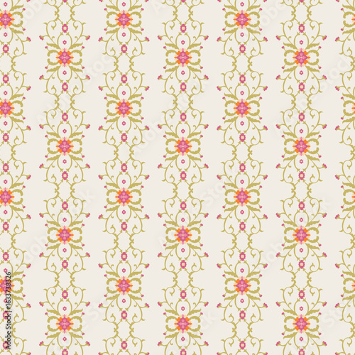 Cream Pink Floral Stripe Repeat