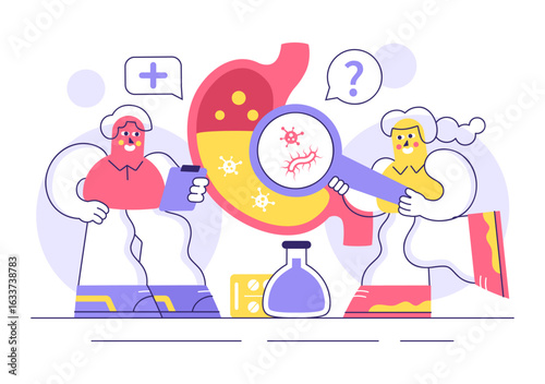 Stomach Health Gastroenterology Vector Illustration Featuring Abdominal Pain and Medical Research for Healthcare in a Flat Style Cartoon Background