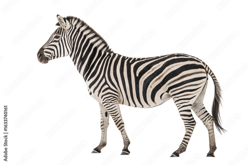 Fototapeta premium Full body side profile of a zebra isolated on transparent background