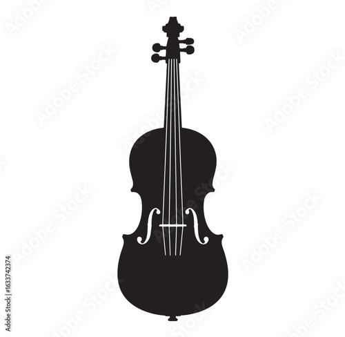 A simple black silhouette illustration depicting a classical stringed musical instrument violin