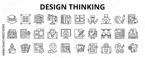 30 Design Thinking Line Icons Vector - Layer, Grid, Vector, Project, Layout, Idea Design