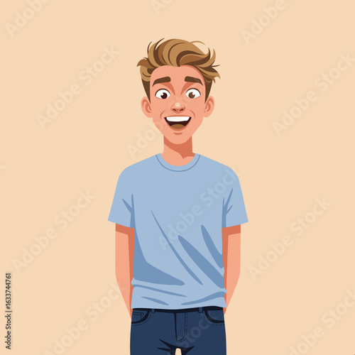 Guy with goofy smile standing casually on light background  