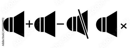 Set of sound on and mute button with volume increase and decrease symbol