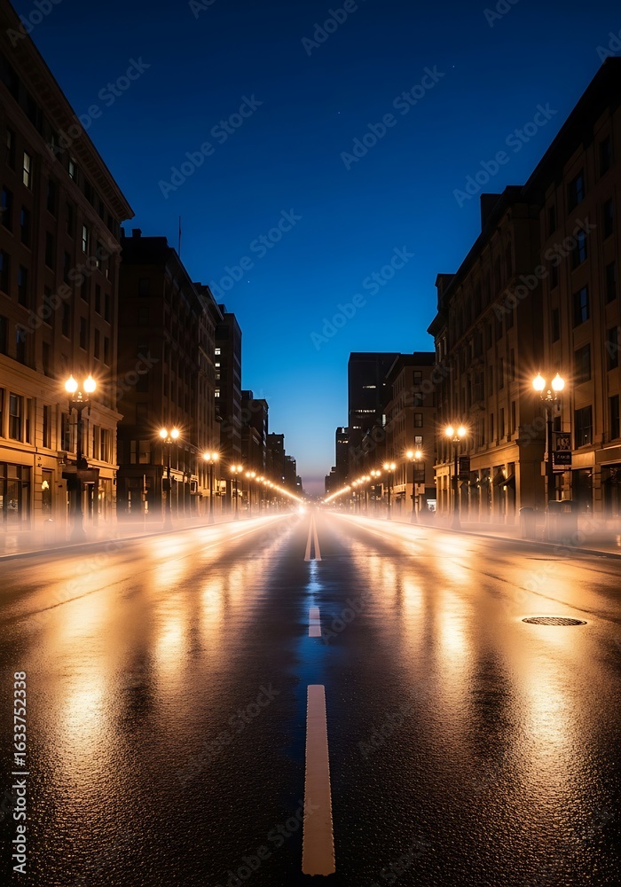 Fototapeta premium Urban symphony: A captivating convergence of light and architecture during twilight hours