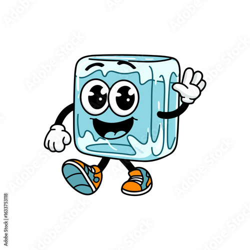 groovy cartoon ice cube walking cute vector 2
