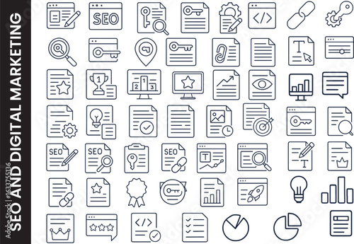 A Set of Black and White Line Art Icons for SEO and Digital Marketing