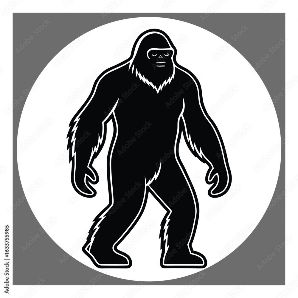 Obraz premium Iconic bigfoot sasquatch creature walking in a circle silhouette design