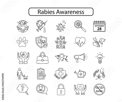 Rabies Prevention & Awareness Icons: Global Health Graphics