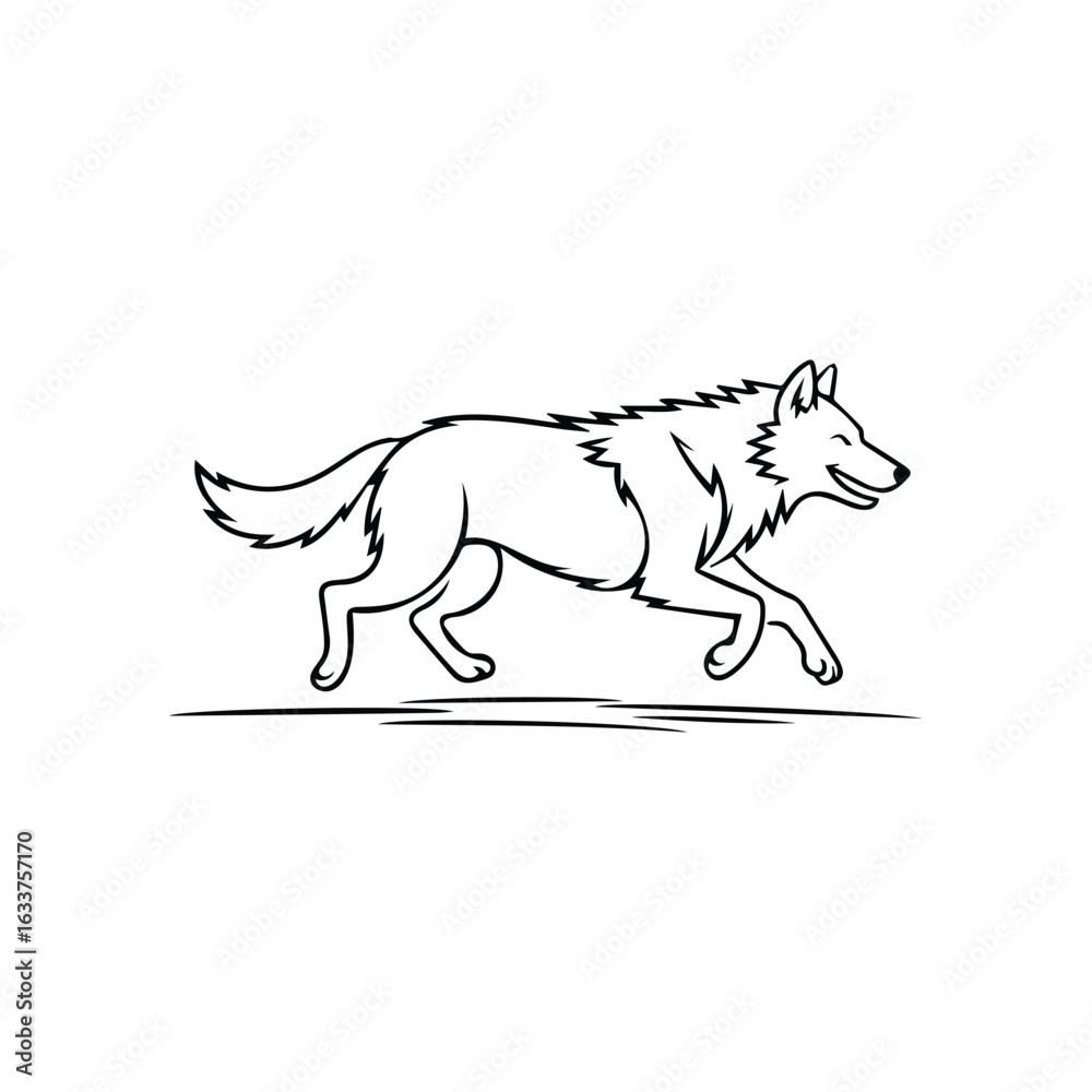 Obraz premium Running wolf line art animal canine