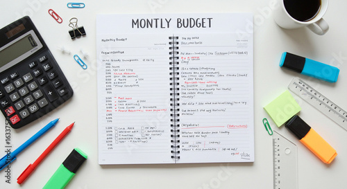 Wallpaper Mural Overhead shot of a monthly budget planner with office supplies arranged around it. Torontodigital.ca
