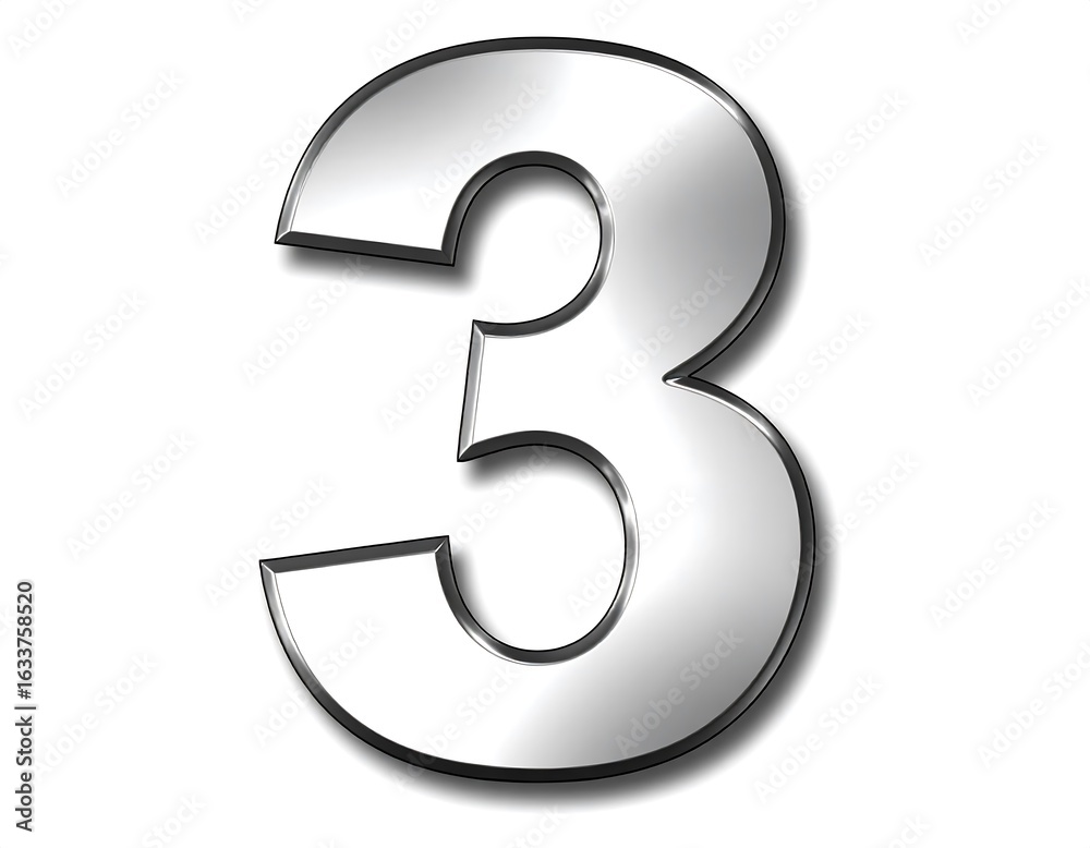 Naklejka premium Metallic number three (2)