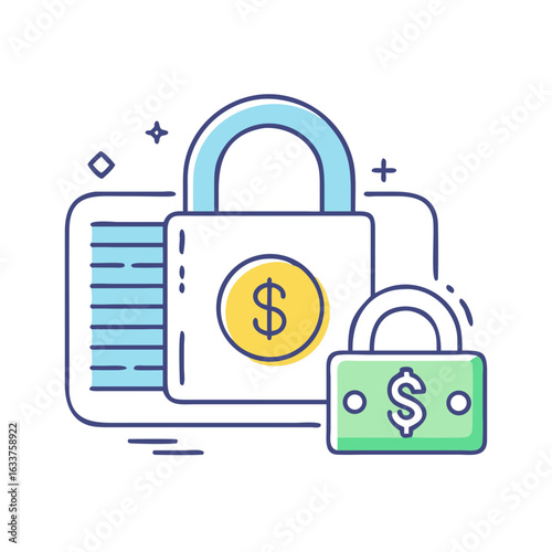 Illustration of financial security with dollar symbols and stylized locks