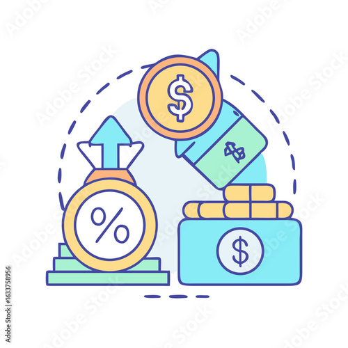Illustration depicting financial growth through investments and increasing interest rates