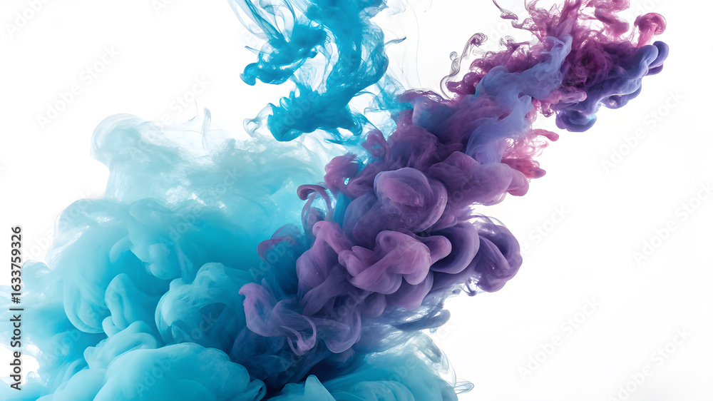 Obraz premium Blue and purple ink swirling underwater against white