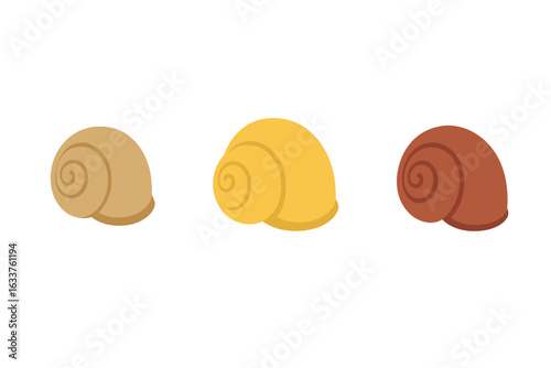 Isometric Vector Snail Shell Icon Set. Spiral Garden Snail Shells, Apple Snail, Mystery Snail Shell Flat Illustrations. Natural Helix Shell Species Collection, Mollusk Clipart, Transparent Background