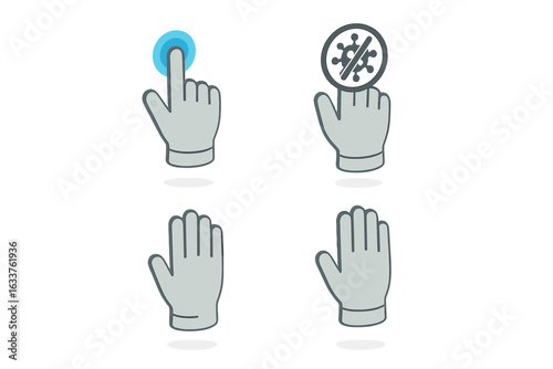 Vector Set of Specialty Glove Icons with Touchscreen Compatibility, Antimicrobial Coating, Protective Safety Design, Medical and Industrial Uses, Flat Isometric Style, Clean Modern Concept