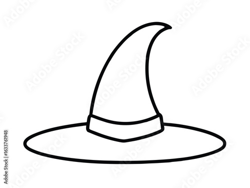 Simple black outline of a classic witch hat perfect for halloween decorations and costumes