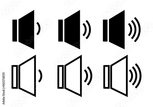 Set of sound volume icons with different signal levels , increase and reduce the sound icons