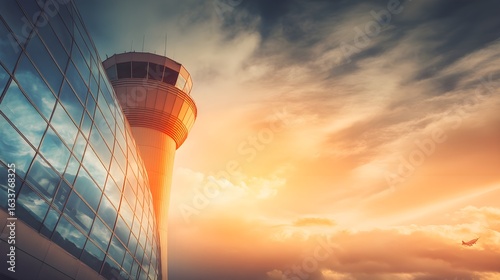 Vintage Air Travel Over Urban Skyline