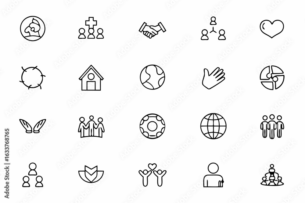 Fototapeta premium A conceptual bundle showcasing the layers and diversity of modern society through symbolic minimalism in single-line art. Ideal for awareness posters, NGO campaigns, and editorial designs.