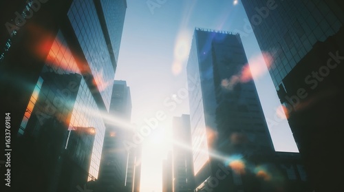 City Skyline with Vibrant Sunlight Reflections