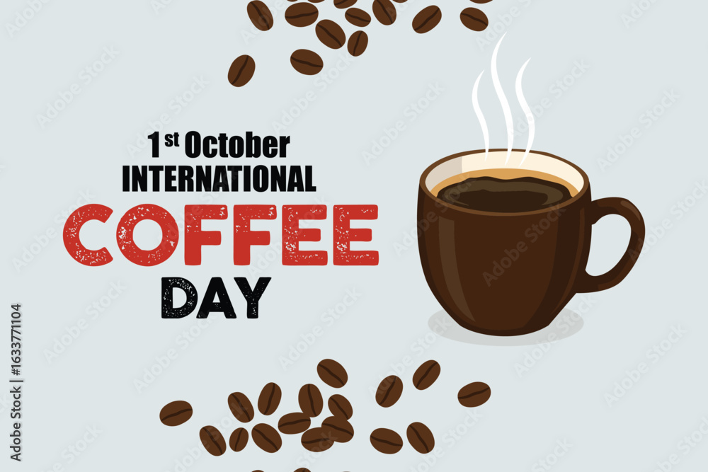 Obraz premium Flat geometric icons of coffee tools: grinder, French press, and cup. Simplified shapes in warm brown and cream tones. Modern line art style suitable for International Coffee Day promotions. 