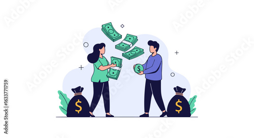 People sharing money and wealth with each other for financial success and growth