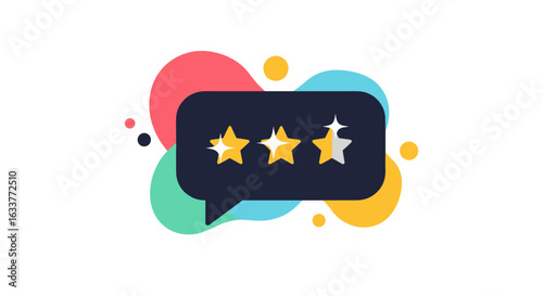 Customer feedback and review analysis with star ratings and speech bubble icon