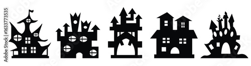 Set of Halloween hunting Vector Horror house, hunted house set pack collection,
