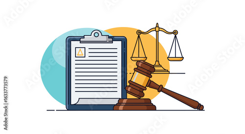 Understanding legal documents and the justice system with scales of justice and a gavel