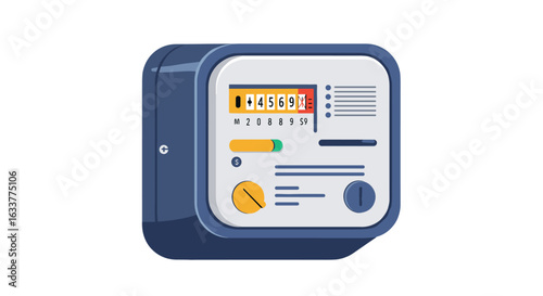 Modern digital electricity meter displaying usage levels and control panel