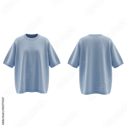 Sky Blue T-Shirt Front and Back on Transparent Background