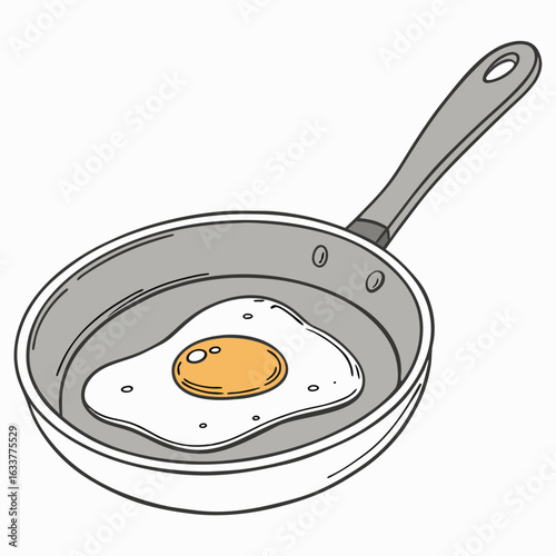 Vector Illustration of a Frying Pan with Egg: Cartoon Breakfast Food Art