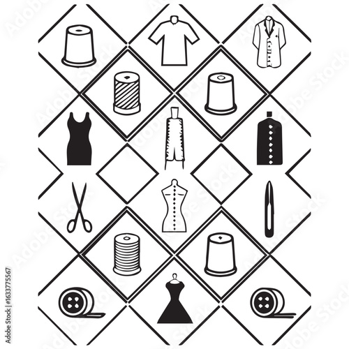 Sewing and Tailoring Tools Icon Pattern