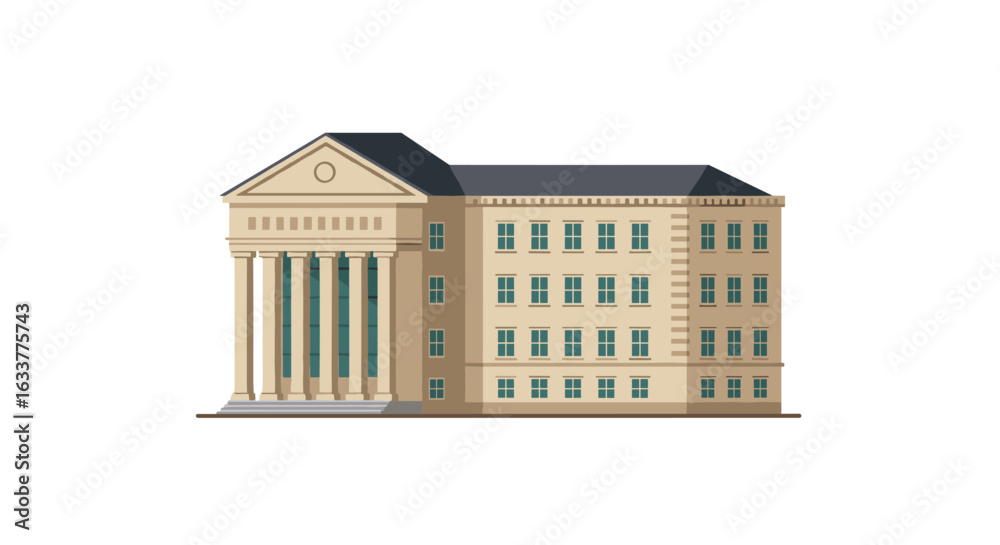 Fototapeta premium Classic government building with columns and windows in flat design