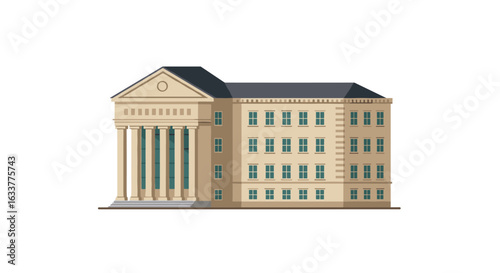 Classic government building with columns and windows in flat design