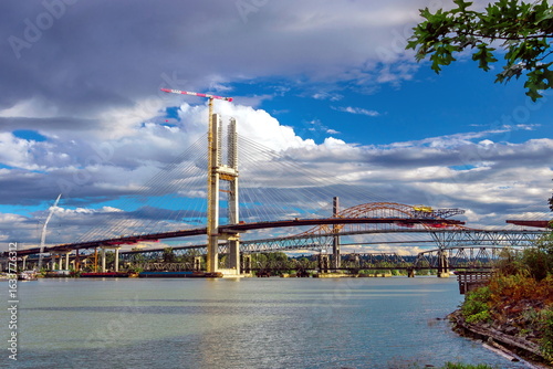 Construction of a new bridge over the Fraser River from New Westminster City to Surrey City. Near the old Patullo Bridge