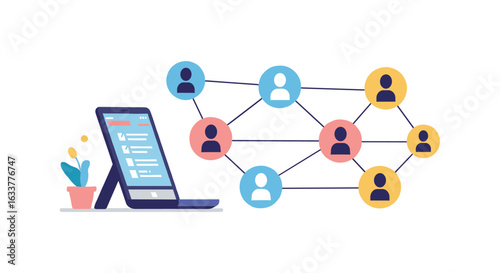 Connecting people and technology with social network communication concept