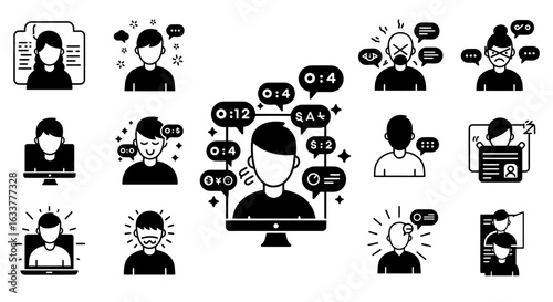 Illustration showing a person overwhelmed by too many digital notifications and alerts on screen