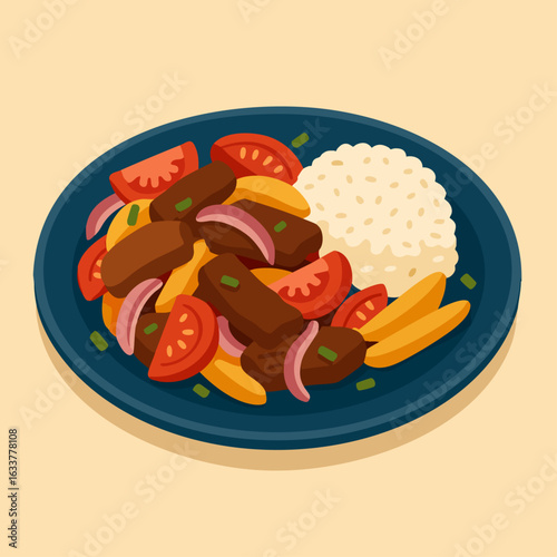 Lomo Saltado Peruvian dish vector illustration