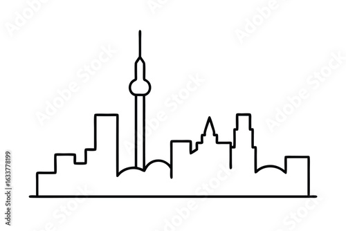 Iconic toronto skyline outline featuring the cn tower in a clean vector design