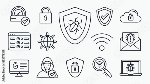 cyber security set of web icons in line style