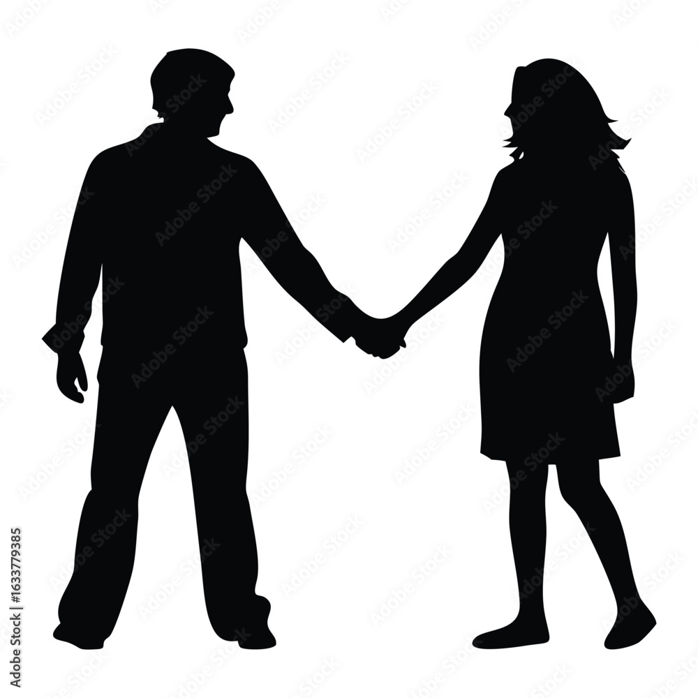 Fototapeta premium Couple Silhouette Walking Hand in Hand