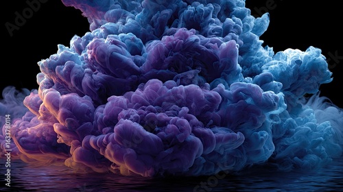 Abstract ink cloud in vibrant purple and blue hues
