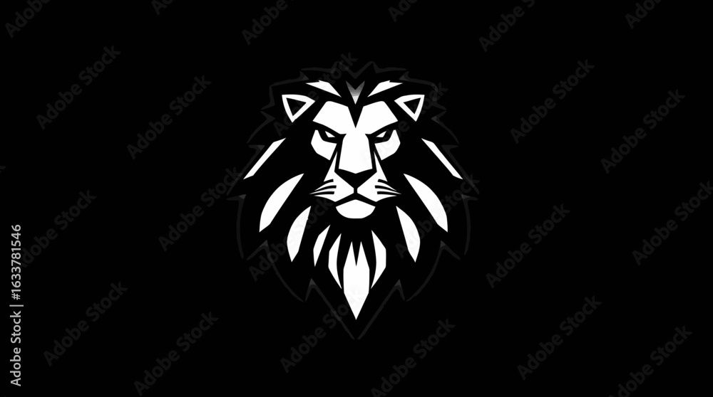 custom made wallpaper toronto digitalA stylized white lion's head, fierce and majestic, against a black background.