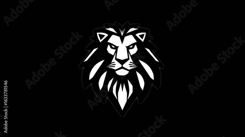 Wallpaper Mural A stylized white lion's head, fierce and majestic, against a black background. Torontodigital.ca