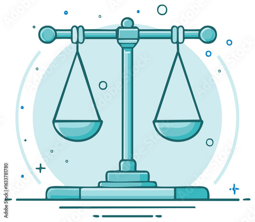 Modern Blue Balance Scale Illustration Symbolizing Justice, Law, and Equality Concepts
