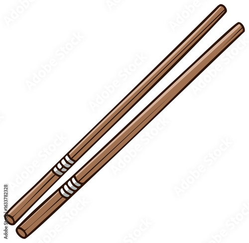 Pair of Wooden Chopsticks Flat Illustration Asian Cuisine Eating Utensil