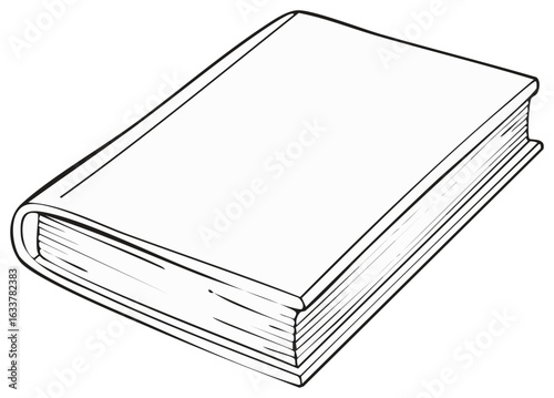 Outline illustration of a closed book with blank pages and cover