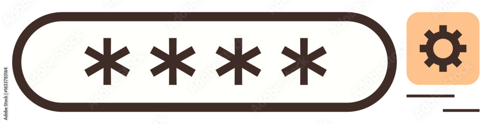Obraz premium Password input field with hidden characters represented by asterisks and a gear icon symbolizing settings. Ideal for security, privacy, customization, login, authentication, interface, or technology